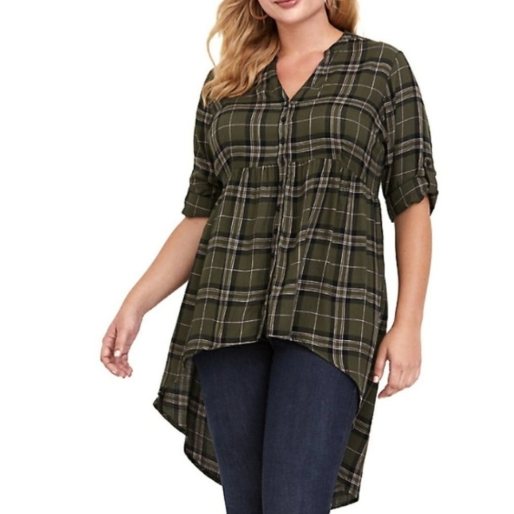 TORRID plus size hi-low button down dress